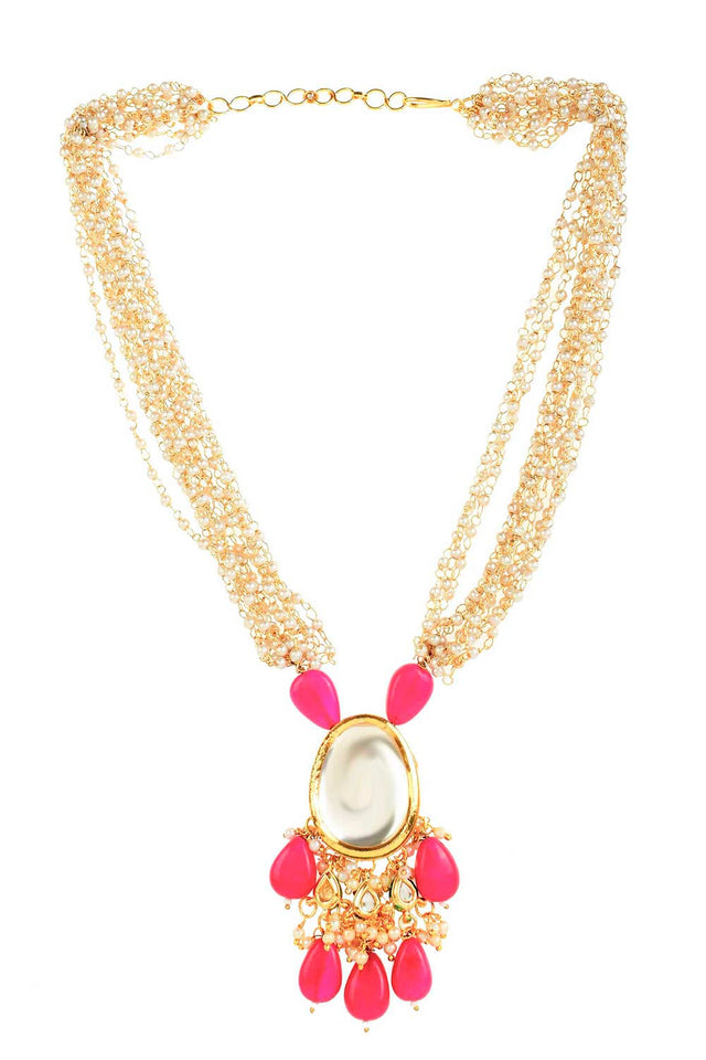 Ruby Beaded Kundan Necklace With Earrings (FEMNLC009)