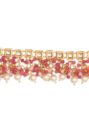 Pearl Beaded Kundan Necklace With Earrings And Maang Tikka