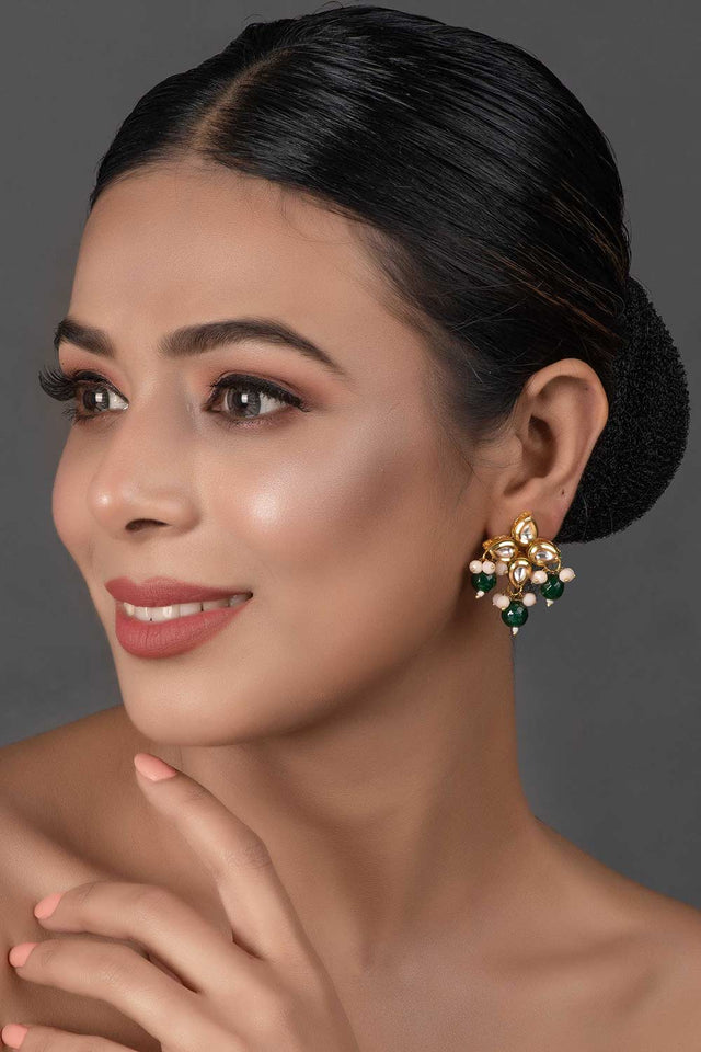 Green  Beaded Kundan Inspired Earrings (FEMNW004)