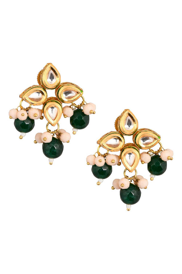 Green  Beaded Kundan Inspired Earrings (FEMNW004)
