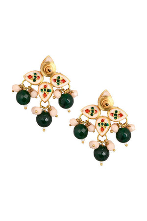 Green  Beaded Kundan Inspired Earrings (FEMNW004)