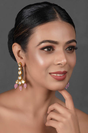 Pink Gold Tone Handcrafted Kundan Earrings (FEMNW006)