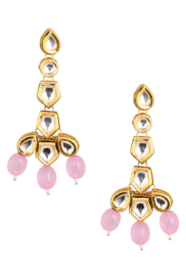Pink Gold Tone Handcrafted Kundan Earrings (FEMNW006)