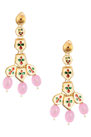 Pink Gold Tone Handcrafted Kundan Earrings (FEMNW006)