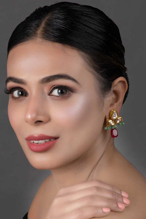 Green Ruby  Beaded Kundan Inspired Earrings (FEMNW007)