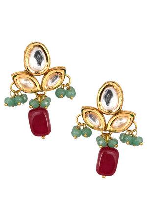 Green Ruby  Beaded Kundan Inspired Earrings (FEMNW007)