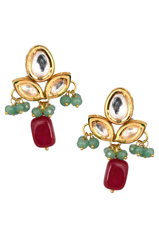 Green Ruby  Beaded Kundan Inspired Earrings (FEMNW007)