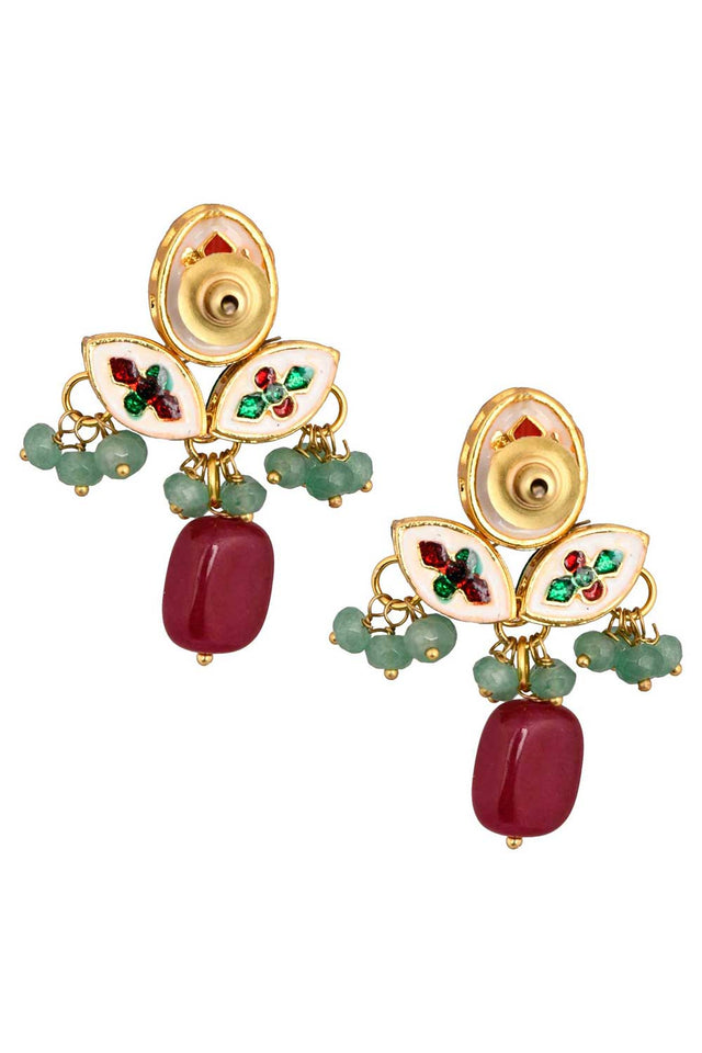 Green Ruby  Beaded Kundan Inspired Earrings (FEMNW007)