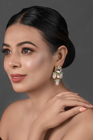 Kundan Earrings With Pastel Beads (FEMNW012)