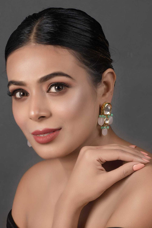 Kundan Earrings With Pastel Beads (FEMNW012)