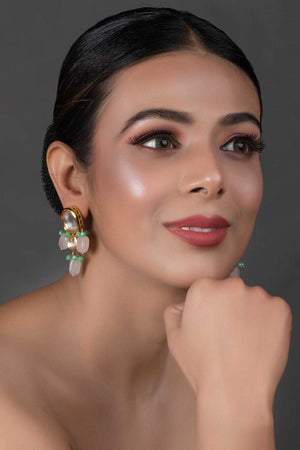 Kundan Earrings With Pastel Beads (FEMNW012)