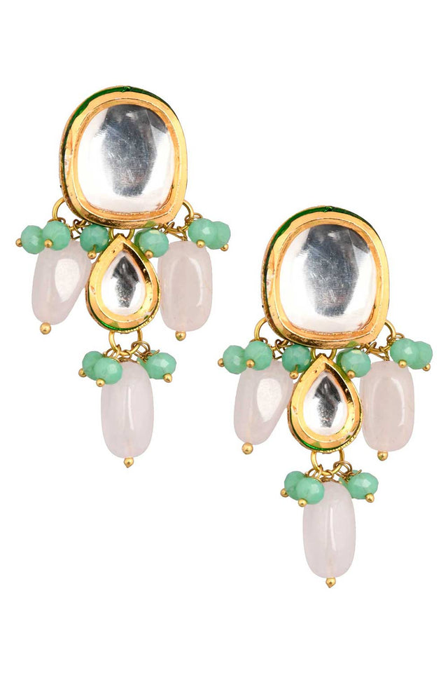 Kundan Earrings With Pastel Beads (FEMNW012)