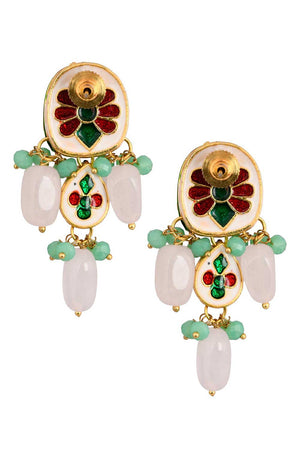 Kundan Earrings With Pastel Beads (FEMNW012)