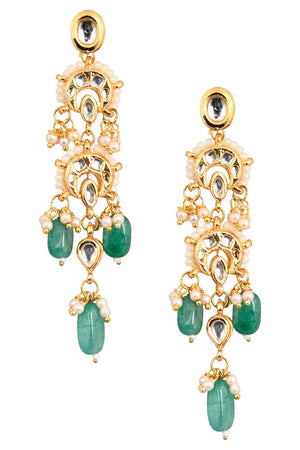 Emerald Beaded Kundan Contemporary Earrings (FEMNW013)