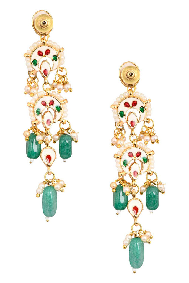 Emerald Beaded Kundan Contemporary Earrings (FEMNW013)