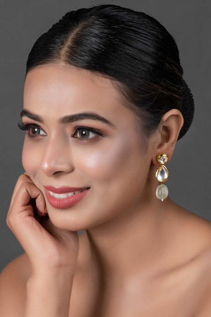 Ivory Beaded Gold Tone Kundan Earrings (FEMNW015)