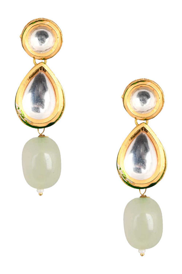 Ivory Beaded Gold Tone Kundan Earrings (FEMNW015)
