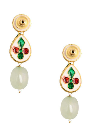 Ivory Beaded Gold Tone Kundan Earrings (FEMNW015)