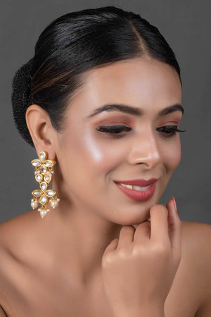 Gold Tone Pearl Beaded Kundan Earrings (FEMNW018)