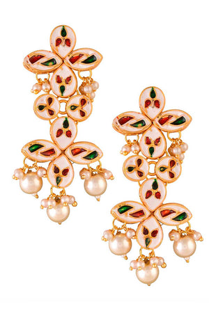 Gold Tone Pearl Beaded Kundan Earrings (FEMNW018)