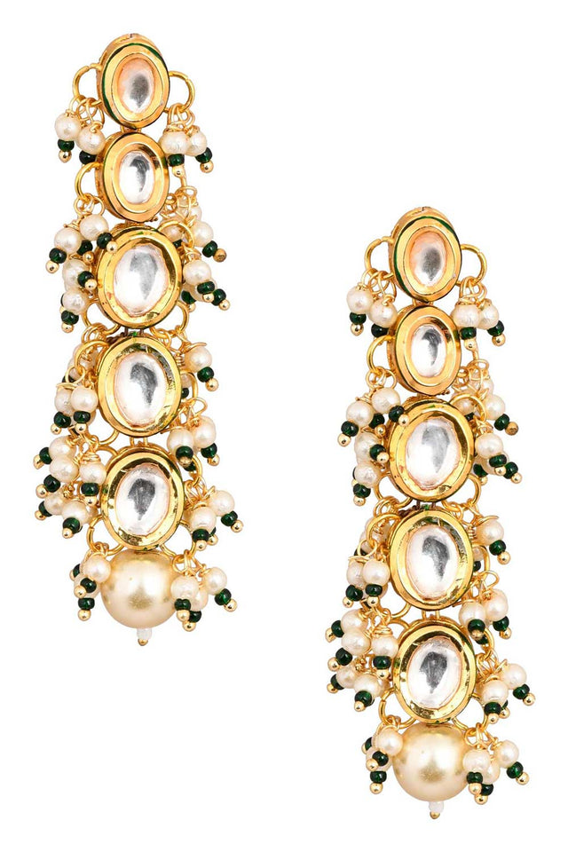 Gold Tone Pearl Beaded Kundan Earrings (FEMNW021)