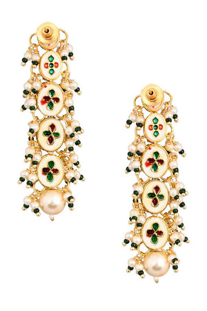 Gold Tone Pearl Beaded Kundan Earrings (FEMNW021)