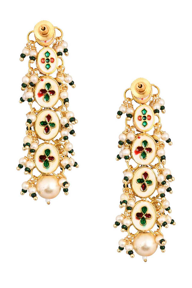 Gold Tone Pearl Beaded Kundan Earrings (FEMNW021)