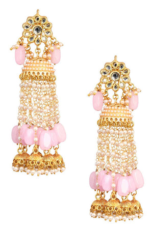 Pink Gold Tone Kundan Jhumki