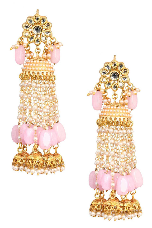 Pink Gold Tone Kundan Jhumki