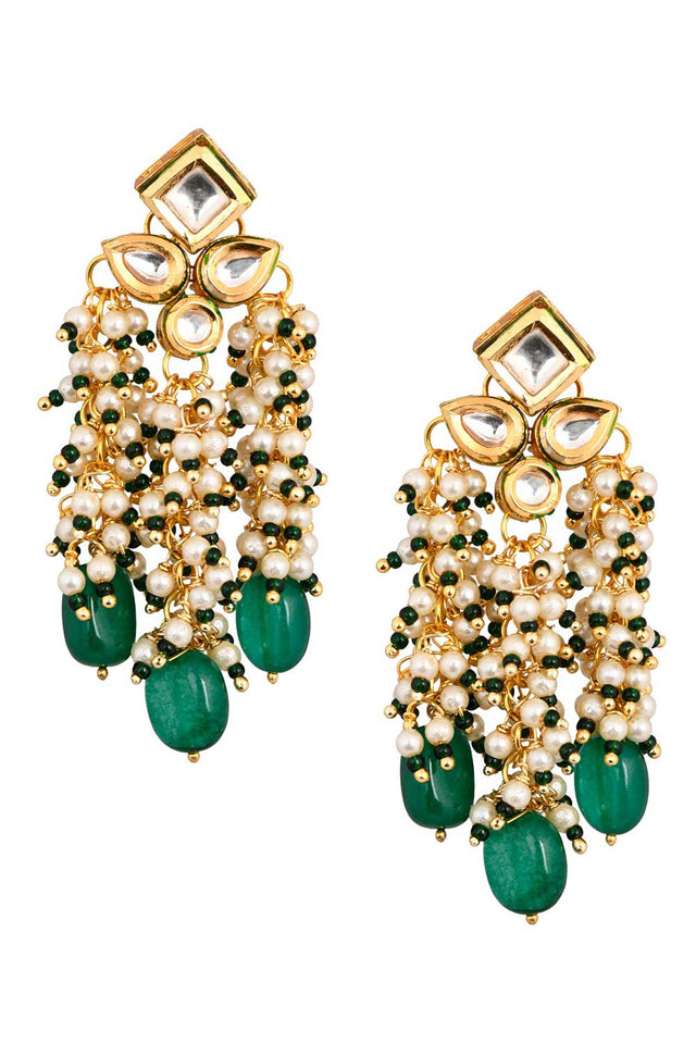 Green & Pearl Beaded Tassel Earrings