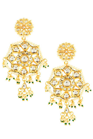Gold-Toned Kundan Circular Drop Earrings (FEMNW029)