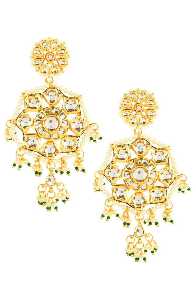 Gold-Toned Kundan Circular Drop Earrings (FEMNW029)