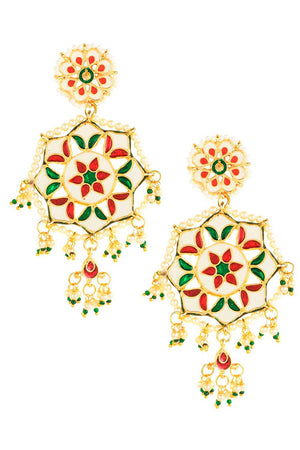 Gold-Toned Kundan Circular Drop Earrings (FEMNW029)