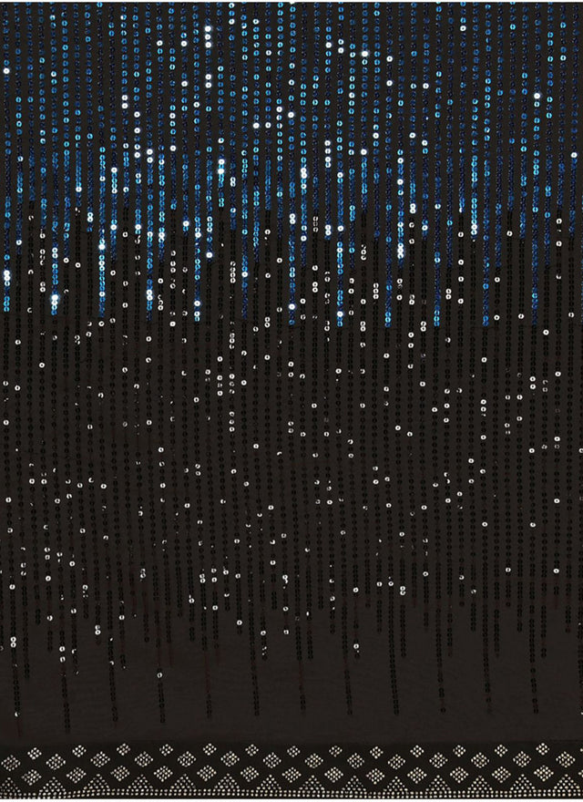 Blue & Black Georgette Sequins Work Woven Saree