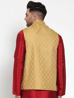 Men's Gold Silk Woven Nehru Jacket (JOWC_4005Golden)