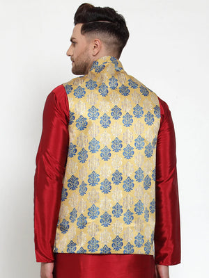 Men's Gold Silk Abstract Nehru Jacket (JOWC_4014Golden)