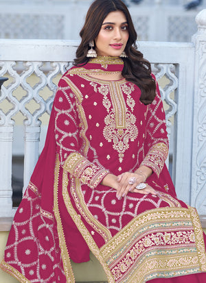 Magenta Chiffon Embroidery Pakistani Sharara Suit Set (Guzaarish-1019-D)