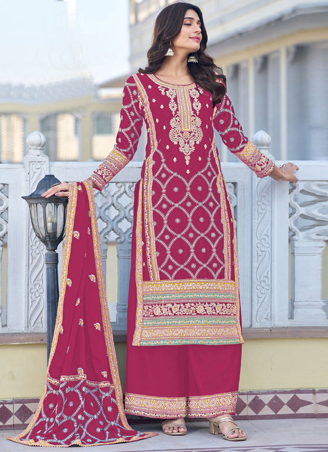 Magenta Chiffon Embroidery Pakistani Sharara Suit Set (Guzaarish-1019-D)