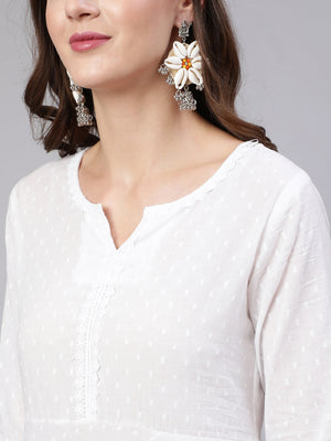 White  Pure Cotton Lace Kurti Pant Sets