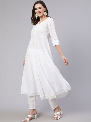 White  Pure Cotton Lace Kurti Pant Sets