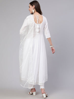 White  Pure Cotton Lace Kurti Pant Sets