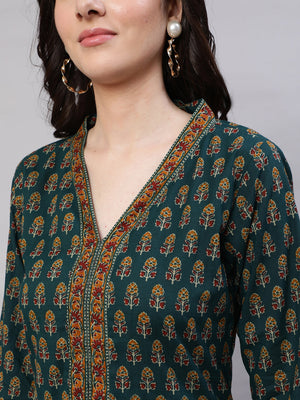 Green  Pure Cotton Printed Kurti