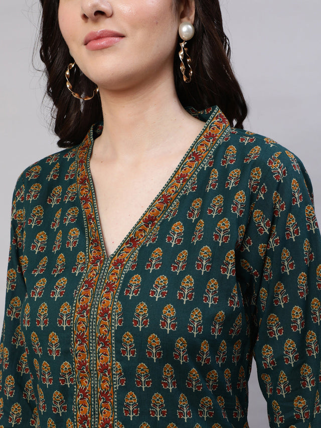 Green  Pure Cotton Printed Kurti
