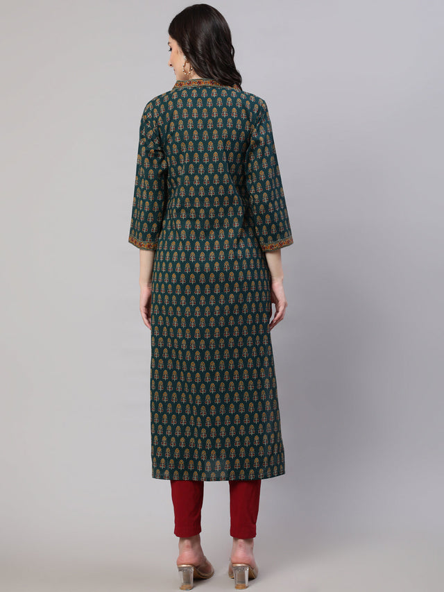 Green  Pure Cotton Printed Kurti