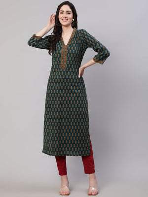 Green  Pure Cotton Printed Kurti