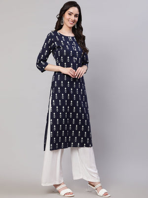Blue  Pure Cotton Printed Kurti