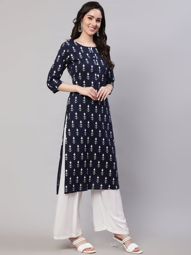 Blue  Pure Cotton Printed Kurti