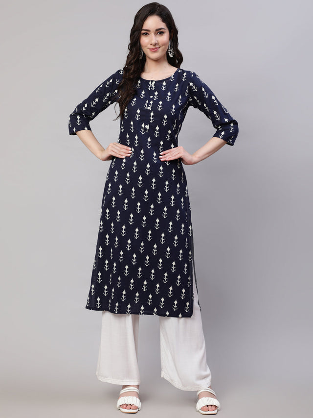 Blue  Pure Cotton Printed Kurti