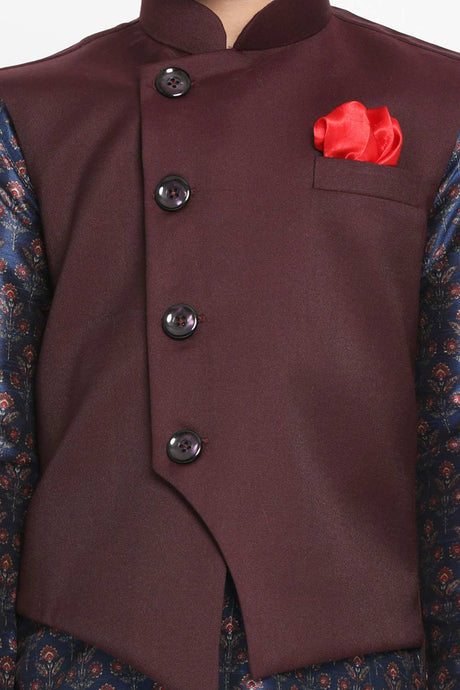Buy Boys Art Silk Kurta Set in Navy Blue
