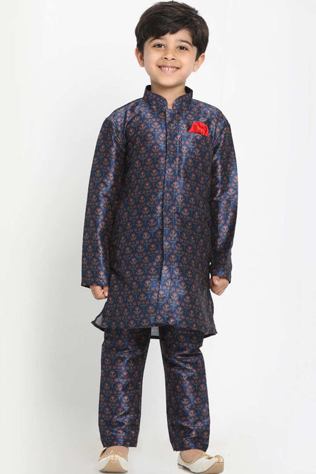 Buy Floral Kurta Pyjama Set in Navy Blue
